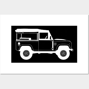 Land Rover White Outline Posters and Art